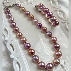 S40-Handmade Premium Edison Pearl Mabe Pearl Necklace And Bracelet S925 Set
